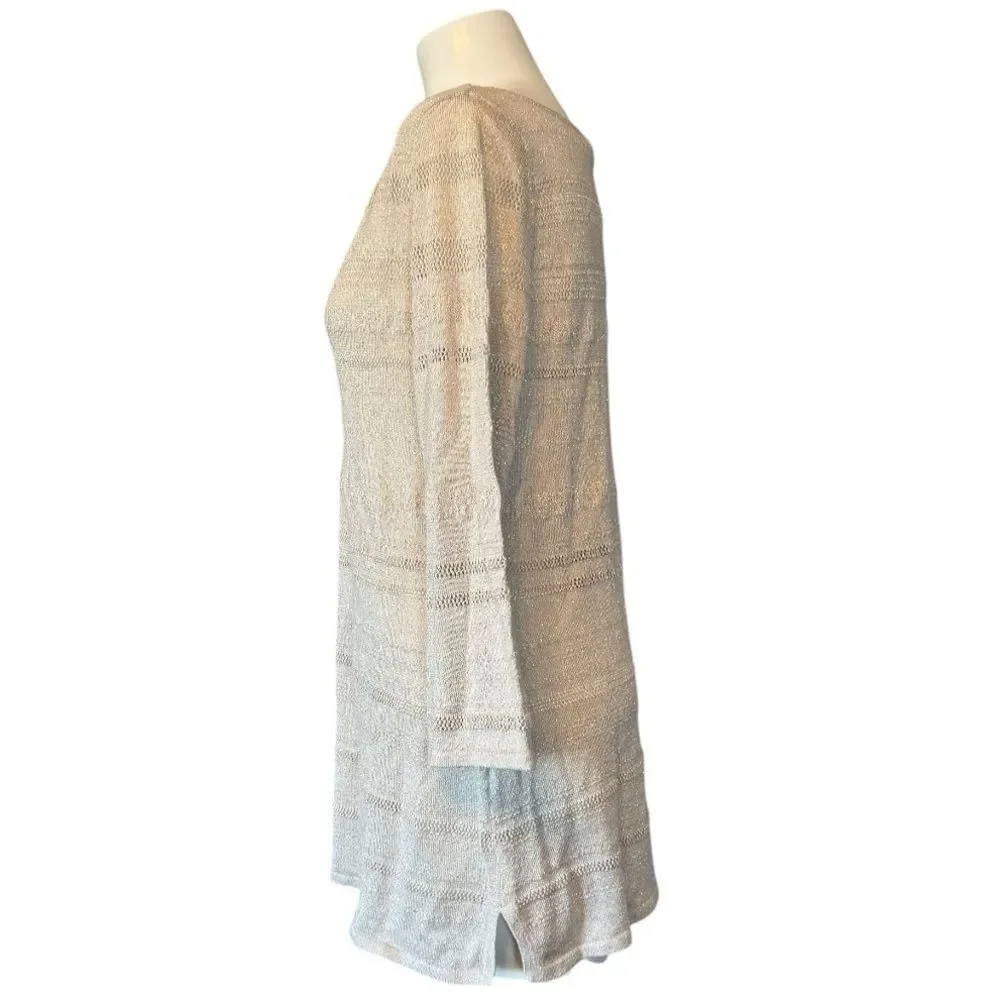 WHBM Stitchy Keyhole Sweater Tunic Pearl Dust Cream Gold Metallic L NWT